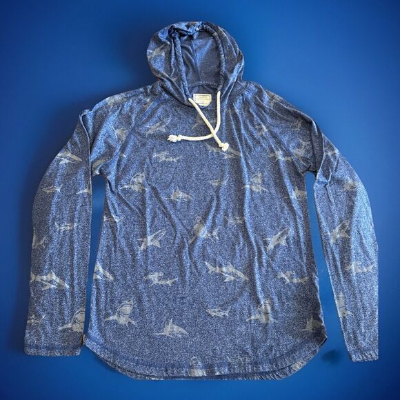 Tops - Creative Destruction Blue Shark Design Hoodie TShirt Size L Womens GUC